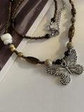 Vintage Beads Stone Butterfly Necklace-Outfit