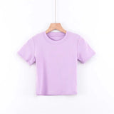 Trendy Women's T-Shirt Summer New Round-Neck Short-Sleeved Solid Color Short Navel Slim Pullover-Outfit