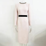 Fongt Early Spring New Star Fashion Temperament Simple Diamond Nails Color Long-Sleeved Dress