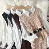 Fongt Design Sense Slit Knit Vest Shirt Foreign Style Reduced Age Two Suit Spring New White Shirt Jacket Female-Outfit