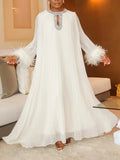 Famous Dress 2025 Spring New Temperament Fashion Design With Diamond Feathers Spliced Solid Color