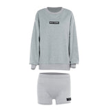 Fongt Round Collar Long Sleeves Loose Edgy Women High-Waist Print Tight Shorts Fashion Casual Babes