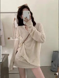 Fongt New Korean Loose Lazy Wind Long Sleeve Large Version V-Neck Ice Silk Jacket Women's Spring And Summer Thin Hollow Out Sweater-Outfit