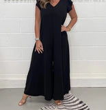 Fongt Summer New Women's Clothing With Lotus Leafy Broad Leg Trousers Solid Casual Jumpsuit Women