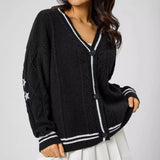 Women's Autumn Winter New Knitting Embroidered Cardigan Temperament Reduces Age Loose Casual Sweater-Outfit