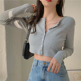 New Summer Thin Knitted Cardigan Women Spring Long Sleeve Basic Cropped Sweaters Female Casual Short Jumper