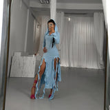 Summer New Explosive Fashion Trend Flounce Splicing Long-Sleeved Hoodie Irregular Dress-Outfit