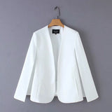 Women elegant black white color v neck split casual cloak coat office lady wear outwear suit jacket open stitch tops