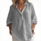 Fongt New Solid Color Leisure Loose Size V Collar Long Sleeve Top Shirt Woman