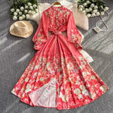 Fongt Retro Romantic Print Chiffon Dress Woman 2025 New Temperament Loose Waist Thin Elegant Dress