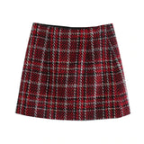 Women Autumn Winter New Tweed Vintage Two Piece Skirt Suits Sets Buttons Coat And A-line Skirt Sets Elegant