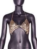 Fongt Women's Nightclub Low Breast Cut Back Flash Diamond Chain Slit Top