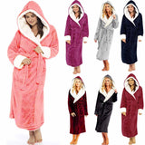 Extra Long Flannel Bathrobes Women's Plush Warm Thickened Hooded Robes Sleepwear Soft Comfortable Kimono Bathrobes-Outfit