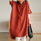 Fongt And Art Simple White Linen Shirt Women's Long 2025 Summer Thin Loose Middle-Sleeved Doll Collar