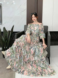 Fongt Early Autumn Collared Flakes And Snowflake Cake Skirt Seven-Sleeved Luxury Dress