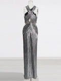 2025 New Temperament Famous Wind Banquet Dress Dress Fashion Cross Hanging Neck To Show Thin Dress Dress