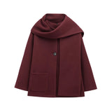 Fongt Winter New Women Equipped With Scarf Long-Sleeved Blended Coat Loose Temperament Coat