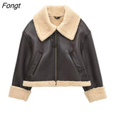 Winter 2023 Women Jacket Coats Faux Shearling Sheepskin Coat Retro Motorcycle Jacket Fleece Woman Jackets Outerwear