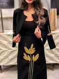 Fongt Banquet Two Sets 2025 Autumn New Flower Nail Bead Jacket + High Waist Half-Dress Suit Woman