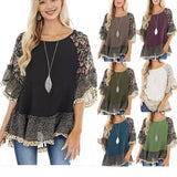 Fongt Spring And Summer Women's Bat Sleeves Colored Leopard Colored Leopard Prints In-Sleeve T-Shirt