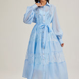 Fongt 2025 New French Court Style Single Buckle Heavy Industry Splicing Lace Long-Sleeved Dress With Sling