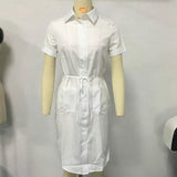 OL Dress V-neck Button Stand Collar Dress Summer Casual Top Long Shirt Dress Plus Size