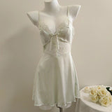 Fongt And Summer Sexy Pajamas Women Ice Silk Spliced Lace Sling With Chest Cushions Pyjamas Pure Spring And Summer