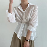 Fongt Chic Simple Temperament Lapel Single Breasted Irregular Tie With Waist Thin Long Sleeve Anti-Sai Shirt Jacket-Outfit