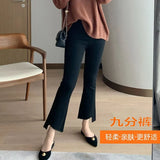 Fongt Fork Micro Bell Pants Female Irregular Edge Nine Pants Autumn New High Waist Show Thin Eight Pants Elastic Pants-Outfit