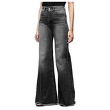 Loose Retro Wide-Leg Straight Leg Washed Jeans-Outfit