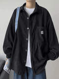 Men's Corduroy Loose Button-Down Shirt-Outfit