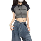 Vintage Raglan Short Sleeve Crop Top-Outfit
