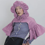 Patchwork Beads Ruched Pashminas For Female Hooded Collar Half Sleeve Drawtring Lace Up Pashmina Women Fashion