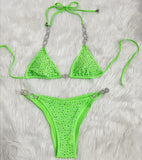 Fongt New Bikini Sexy Hot Diamond Split Women's Swimsuit Solid Color Strap Bikini