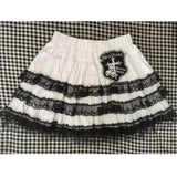 Kawaii Black White Lace Skirt for Women 2024 Fashion New High Waist Cake Skirts Y2k Grunge Shorts Faldas Mujer-Outfit