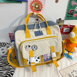 Cute Cow Backpack Female Student College Schoolbag Girl Badge Multifunctional Backpacks Kawaii Ladies Waterproof Nylon