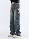 Vintage Wash High Waist Cargo Jeans-Outfit