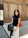 Fongt Xixi 2025 Autumn New Temperament Pure Color Round Collar Hollow Knitted Shirt Toped Women 25325