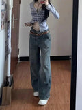 and Autumn High Waist Women Wide Leg Jeans American Retro Loose Slim High Street Vibe Straight Floor-Mopping Pants-Outfit