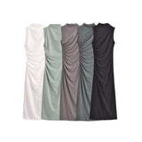 Spring Style Wrinkle Decorated Midi Dress 3152200-Outfit