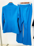 STREET Newest 2023 S/S Designer Runway Suit Set Women Single Button Slim Fit Blazer Flare Pants Suit