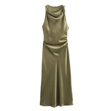 Fongt Autumn Silk Hymn Feeling Sleeveless Fan Flute Dress Round Neck Fashion Party Dress