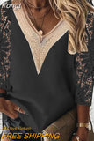 Elegant Lace Stitching Women Blouse Long Sleeve Tops Spring Hollow Out Vintage Shirt Casual Loose Clothes Blusas