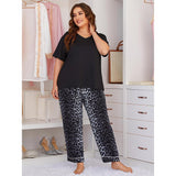 Fongt Size Pajamas Female Summer Leopard Print Short Sleeved Trousers Fat Mm Home Suit-Outfit