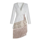 TWOTWINSTYLE Loose Fit Spliced Contrast Color Tassel Belt Jacket New V-neck Long Sleeve Women Coat Fashion Autumn Winter