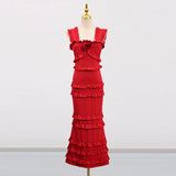 Fongt Temperament Dress Women 2025 Summer New Elegant Wind Flowers Spliced Wood Ear Design Sling