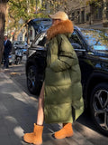 Advanced Sense Raccoon Big Hair Collar Down Jacket Female Long Style 2024 Winter Fashion Over The Knee Large Version Of Loose Cover Meat Coat-Outfit
