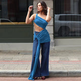 Sheer Draped One Shoulder Cut Out Maxi Dress-Outfit
