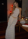 Halterneck Ruched Open Back Tie Up Top And Maxi Skirt Set-Outfit