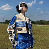 retro hot girl detachable motorcycle jacket spring and autumn loose short coat female embroidery baseball uniform-Outfit
